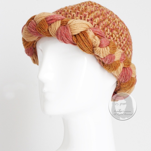 Yves Saint Laurent Knit Hat Multicolor Thick Braid Wool Cap Vintage 1970s Rare main image 13
